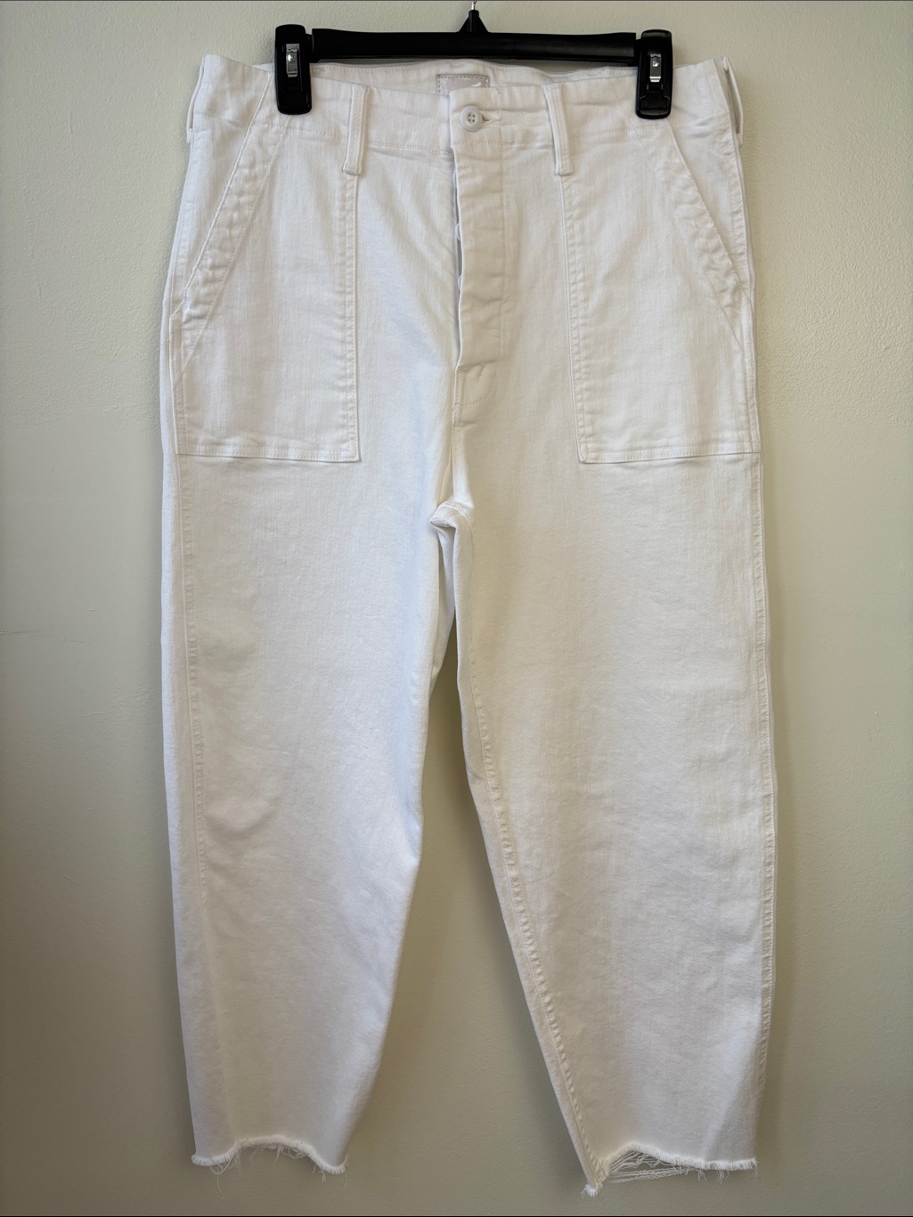 Mother Patch Pocket Private Ankle Fray White Jeans - Size 29